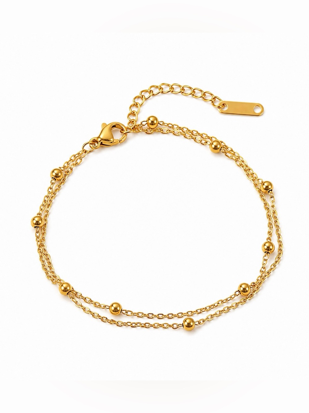 18K Gold Plated Double-Layer Beaded Chain Bracelet